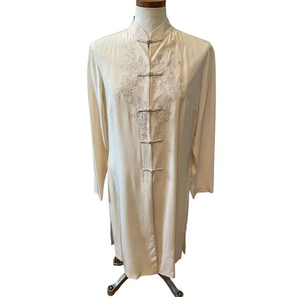 Vintage Robbie Bee Asian Silk Tunic Top Cream White Lotus - Picture 1 of 7